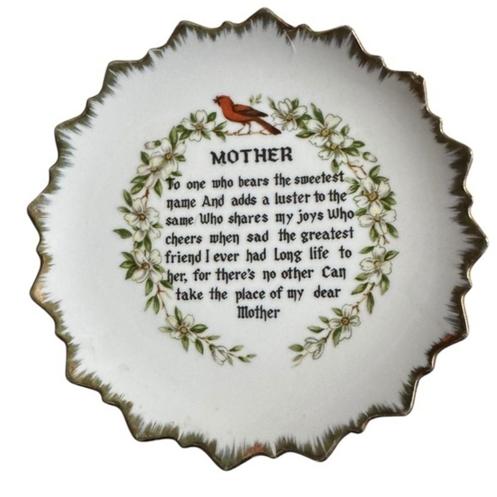 Vintage Mid Century‎ Artmark Cardinal Mothers Poem 7" Wall Collectable Plate